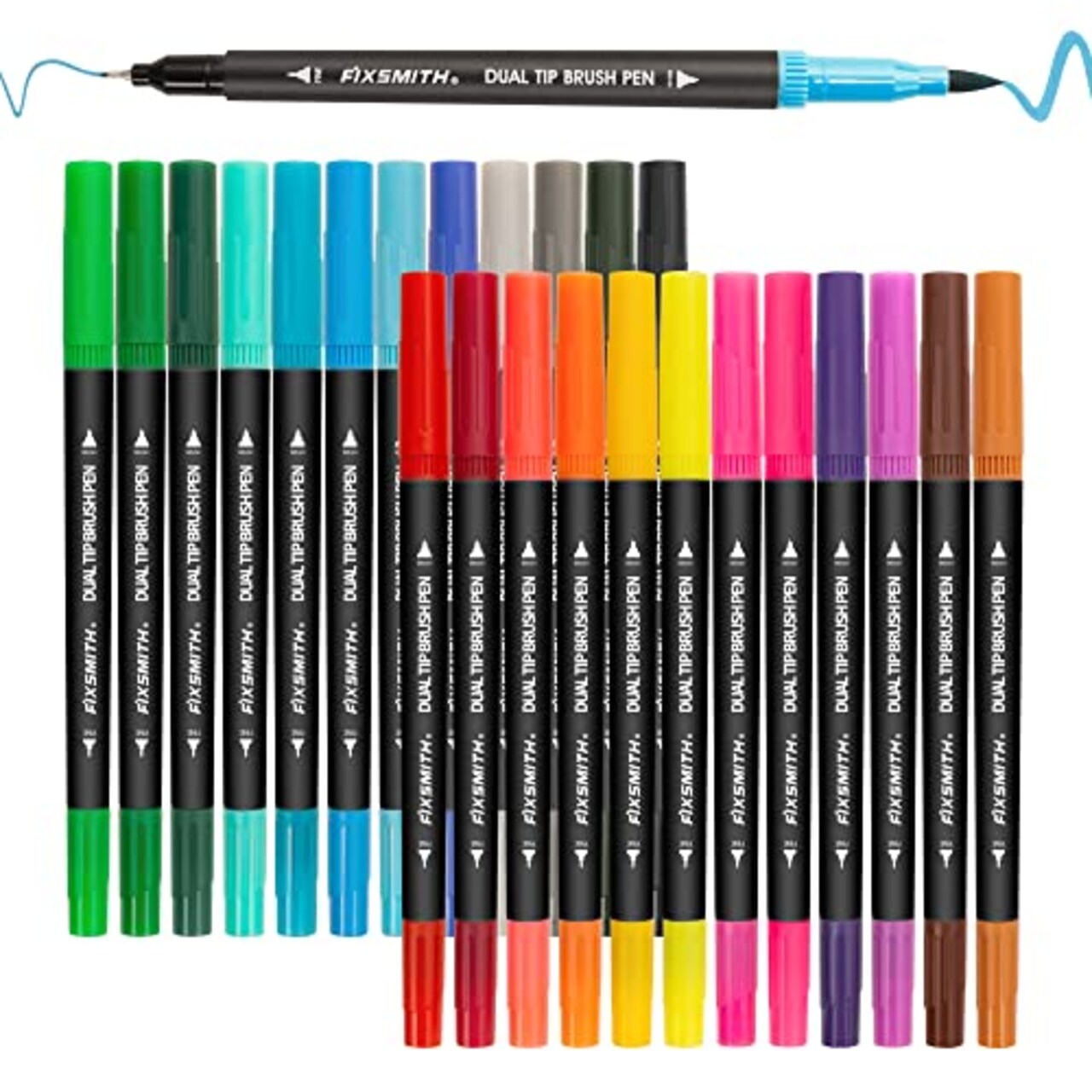 Dual Brush Marker Pens - 24 Colored Art Markers, Fine Point & Brush Tip Water Based Markers, for Kids Adult Coloring Books Bullet Journals Planners, Note Taking Sketching Drawing Art